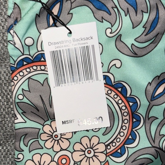 Vera Bradley Mint Floral Paisley Fabric Drawstring Backpack - Picture 3 of 5